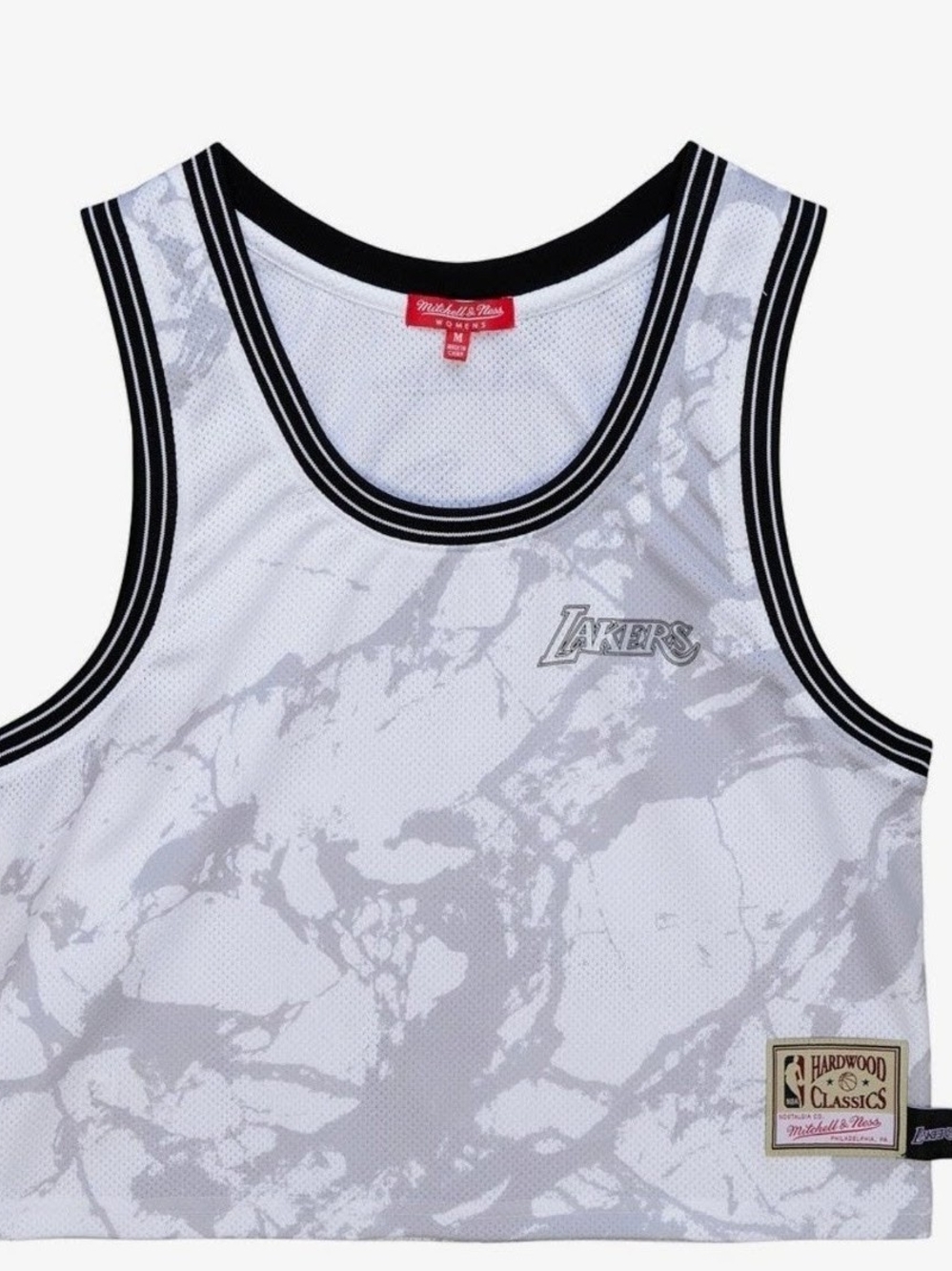 Womens Sz XL Mitchell & Ness Lakers White and Black Marble Crop Tank Top